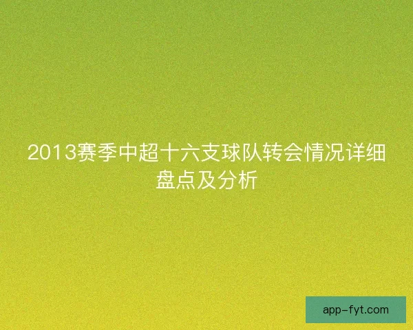 2013赛季中超十六支球队转会情况详细盘点及分析